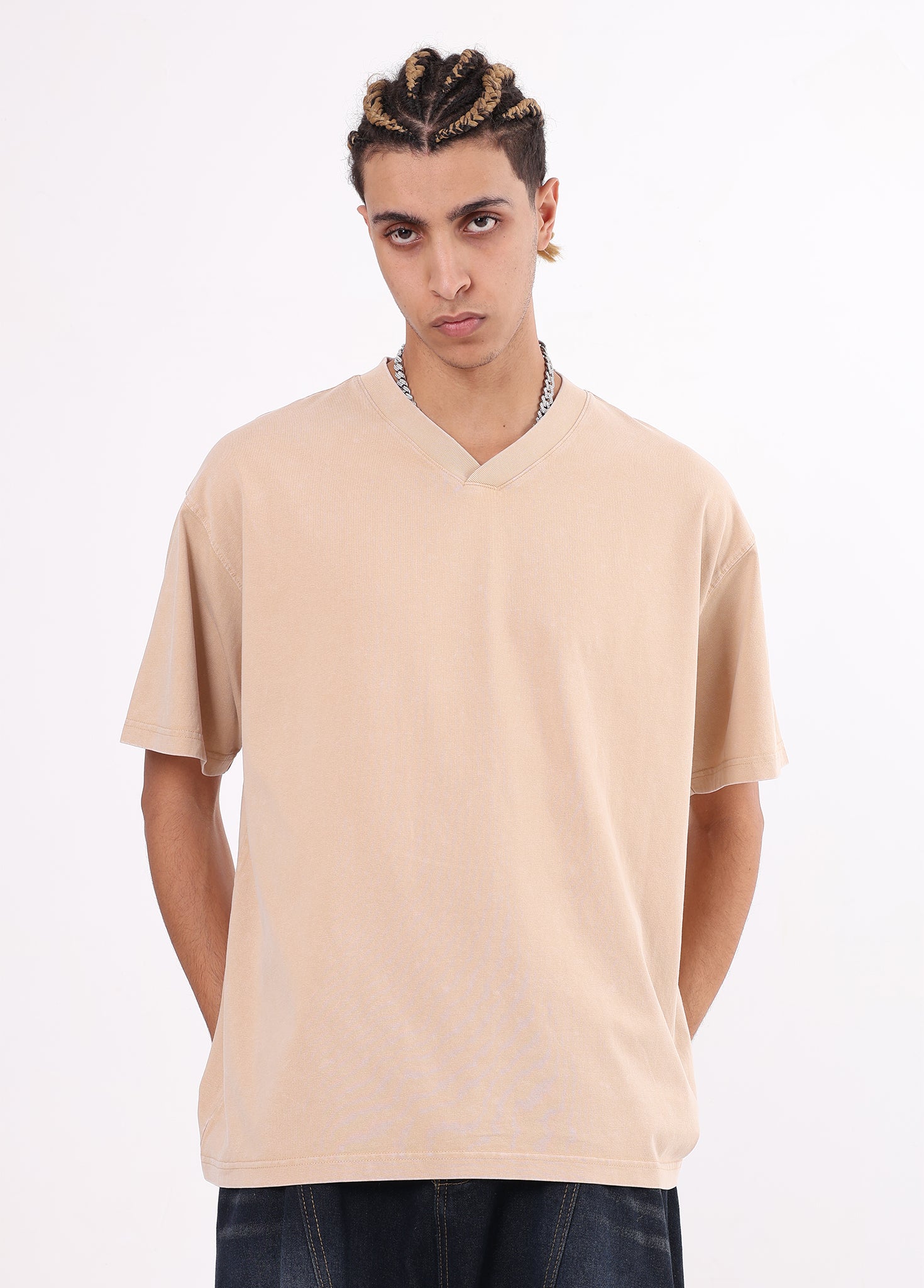 V-Neck Batik Washed Distressed Tee