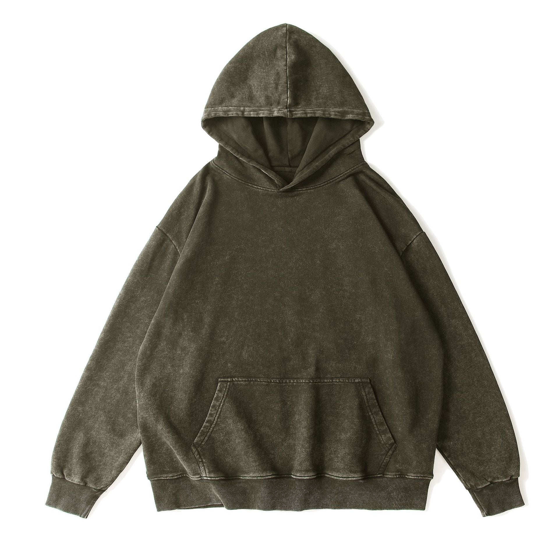 350GSM 80% Cotton Distressed Oversized Hooded Sweatshirt Drop-shoulder Sleeve Vintage Washed Looped Pile Hoodies