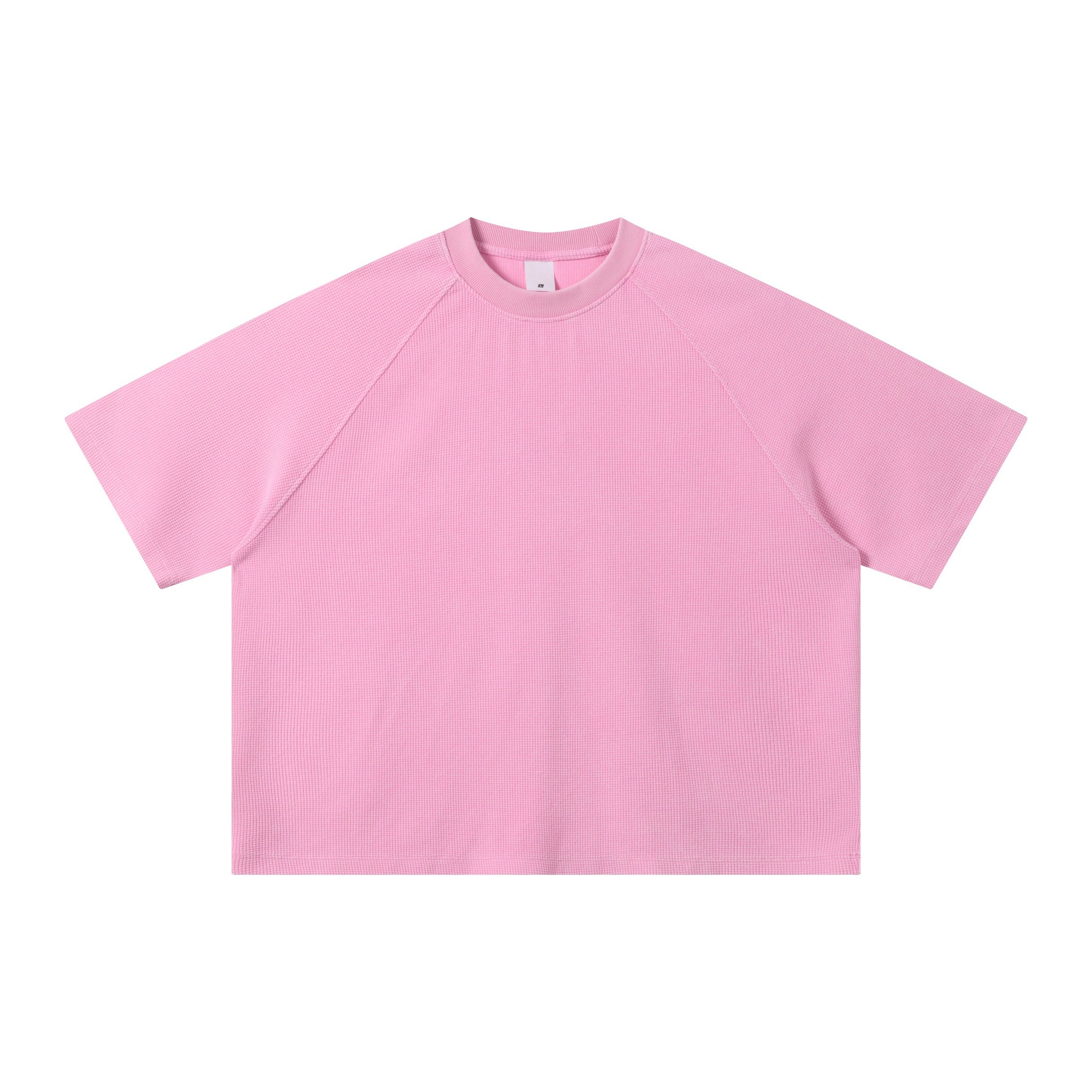 Men's Summer Basic Vintage Washed Boxy-Fit Waffle Raglan T-shirt Oversized Print Logo Streetwear T-shirt