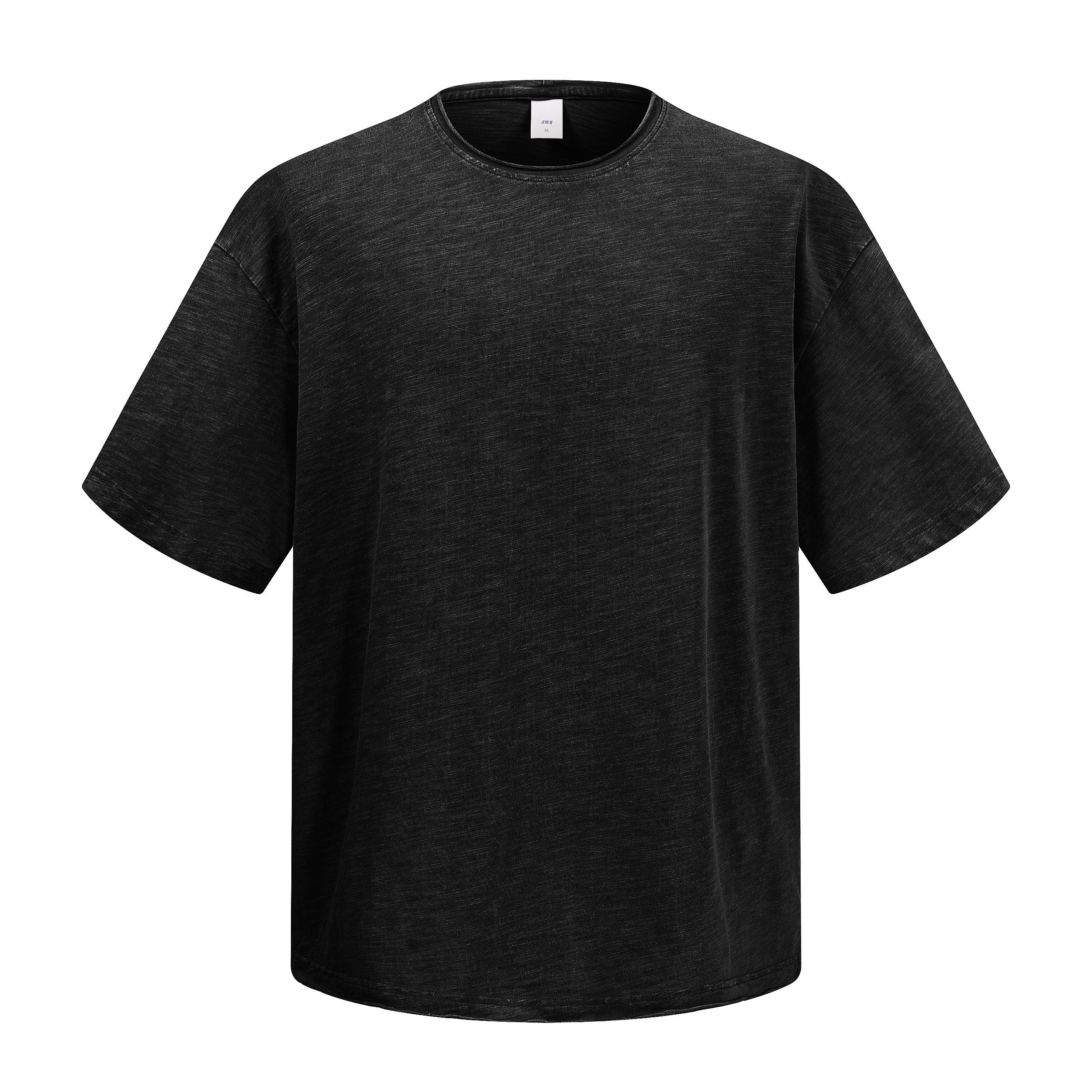 men's snowflake washed slub bamboo cotton t-shirt distressed vintage rolled hem loose-fit short sleeve casual retro t-shirt