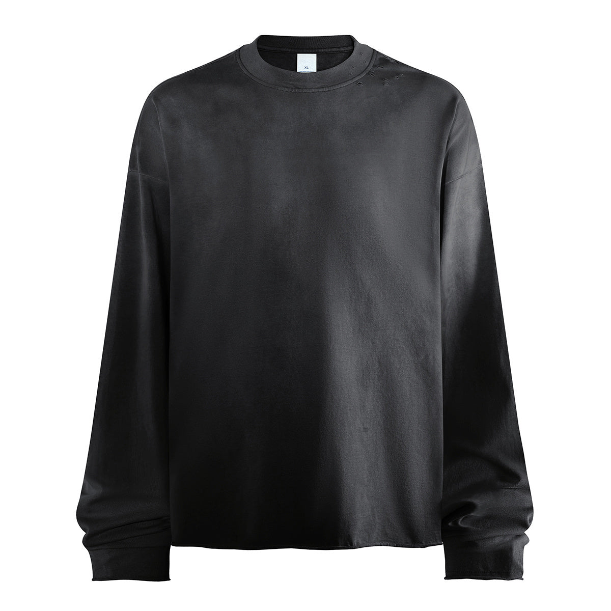 Men's High Street Vintage Oversized T-shirt Wasteland Style Jet Dyeing Autumn Long Sleeve Distressed Raw Hem Solid 100% Knitted Long Sleeve Tshirt