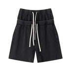 320GSM Men's Vintage Washed Double Waistband Shorts with Snowflake Distressed Finish, Dual Waistband, West Coast Inspired Design