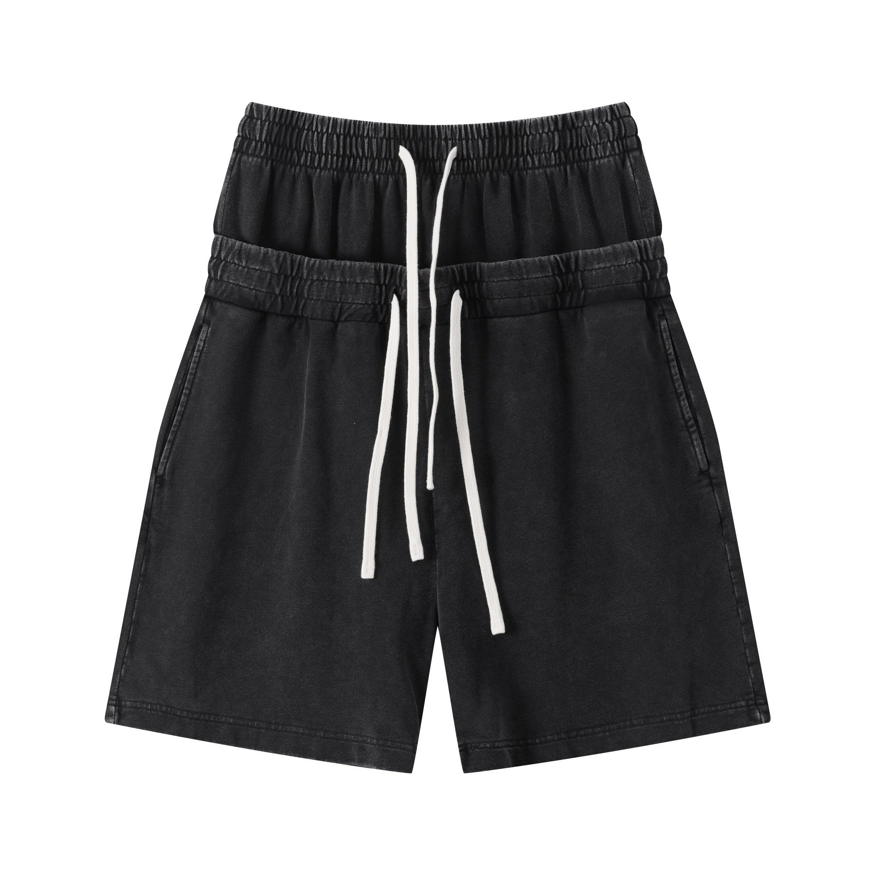 320GSM Men's Vintage Washed Double Waistband Shorts with Snowflake Distressed Finish, Dual Waistband, West Coast Inspired Design