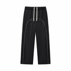 Men's 350GSM Fleece Wide Leg Pants 3-needle -thread Cover Stitch Design Casual Drawstring Contrast Color Trousers