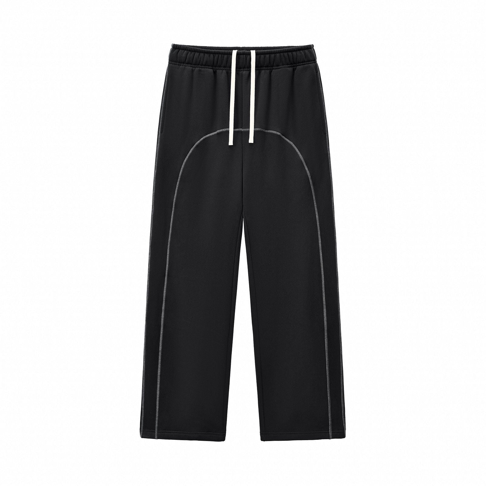 Men's 350GSM Fleece Wide Leg Pants with 3-Needle Cover Stitch Design, Casual Drawstring, and Contrast Color