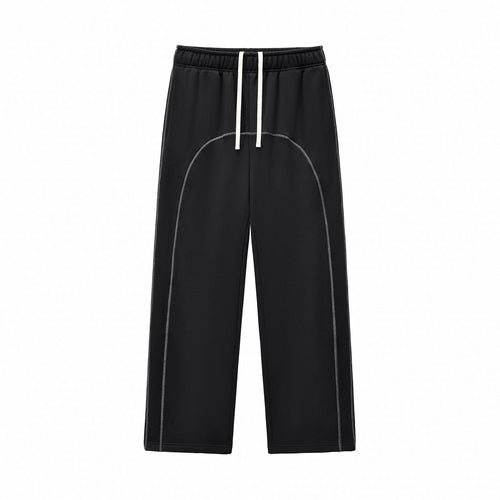 Men's 350GSM Fleece Wide Leg Pants with 3-Needle Cover Stitch Design, Casual Drawstring, and Contrast Color