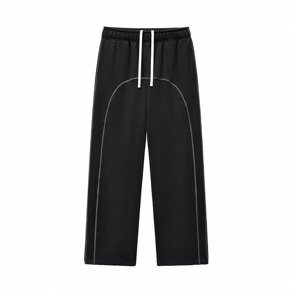 Men's 350GSM Fleece Wide Leg Pants with 3-Needle Cover Stitch Design, Casual Drawstring, and Contrast Color