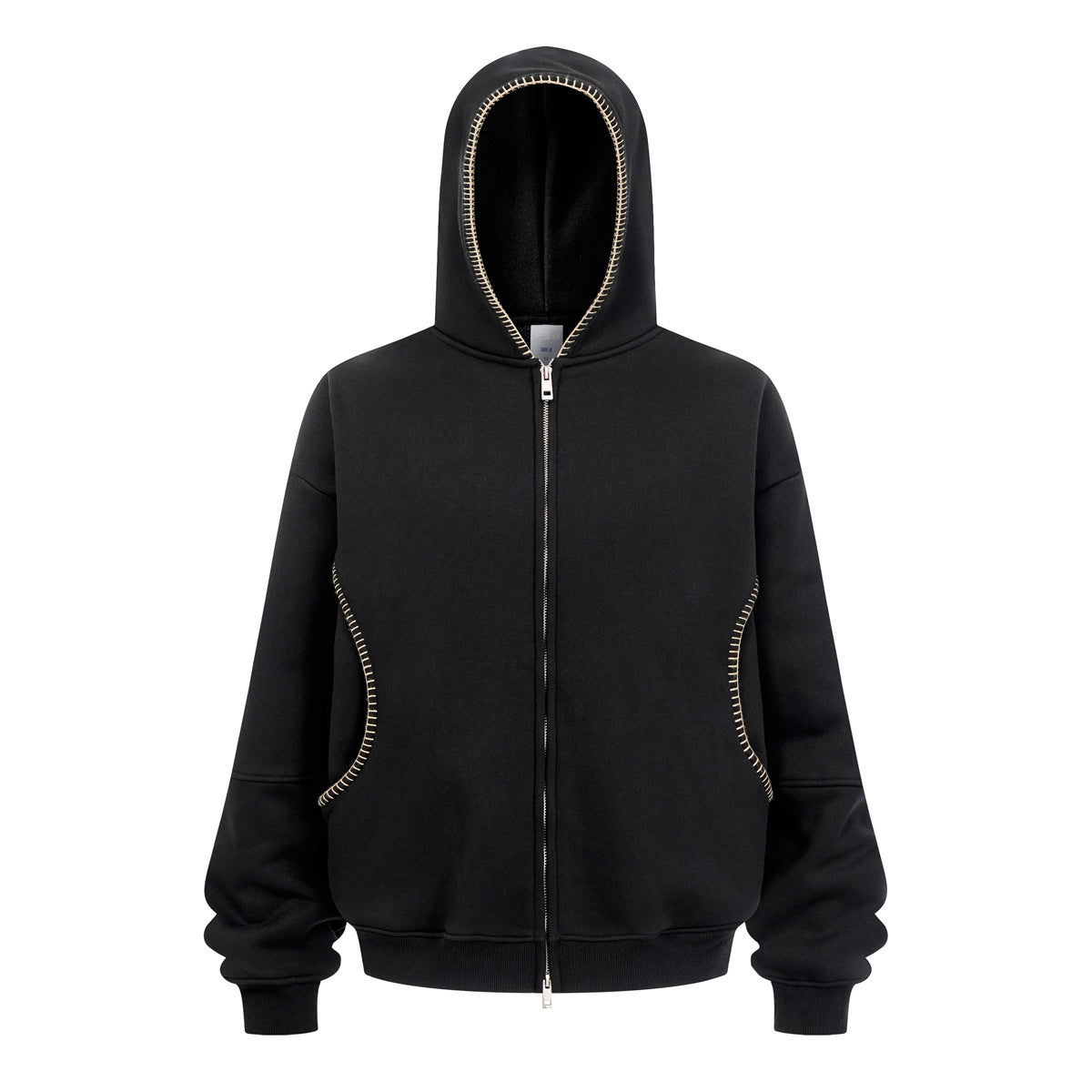 Men's Vintage Winter 385GSM Fleece Zipper-up Hooded Jacket Lock-stitch Embroidery Front-opening Zipper Hoodie