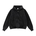 OEM Vintage Zipper-up Hoodie Washed Loose Distressed Boxy-Fit 400GSM Fleece Hooded Sweatshirt Double Zipper Men's Hoodie