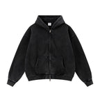 OEM Vintage Zipper-up Hoodie Washed Loose Distressed Boxy-Fit 400GSM Fleece Hooded Sweatshirt Double Zipper Men's Hoodie