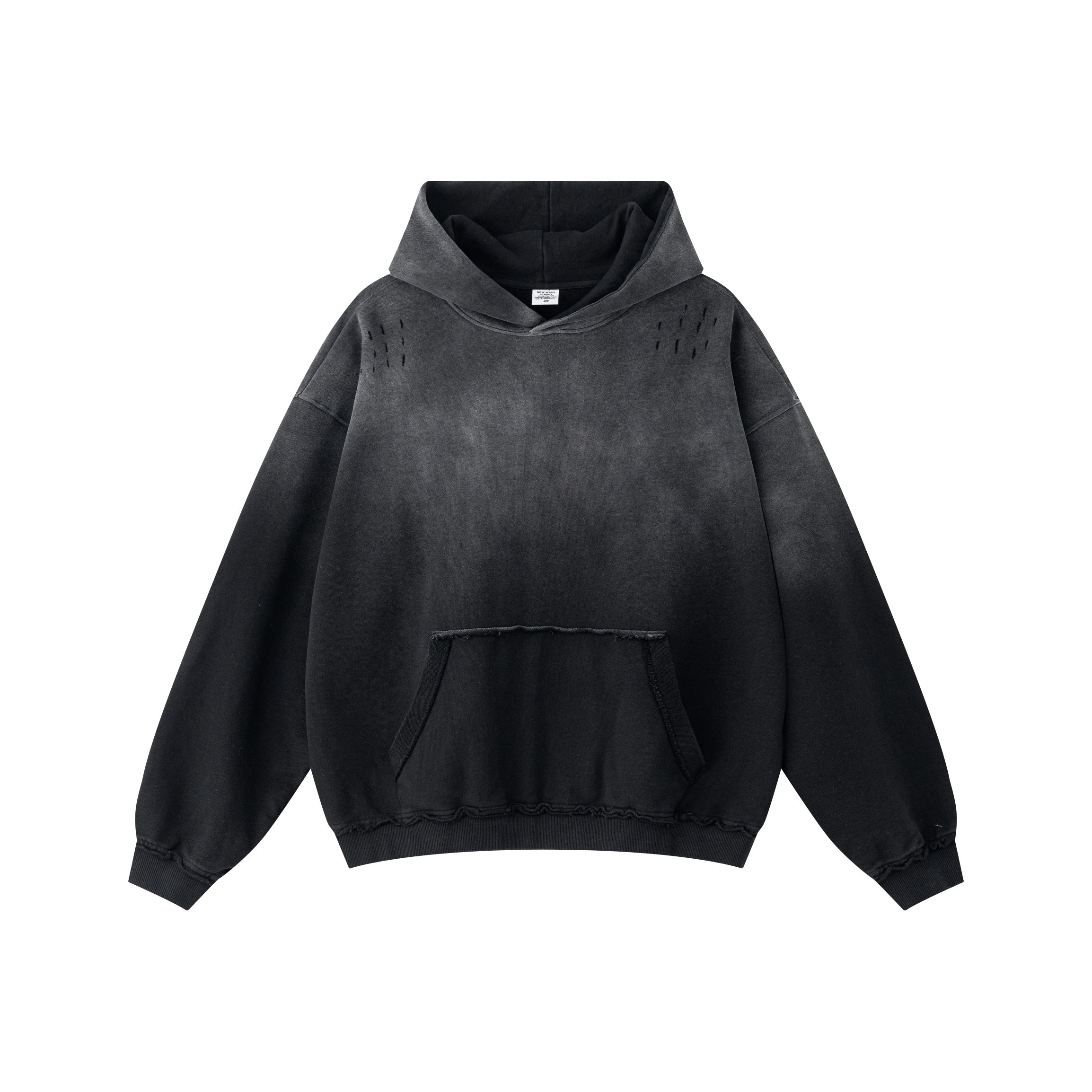 High street distressed hoodie batik washed gradient loose pure cotton American style damaged hoodie