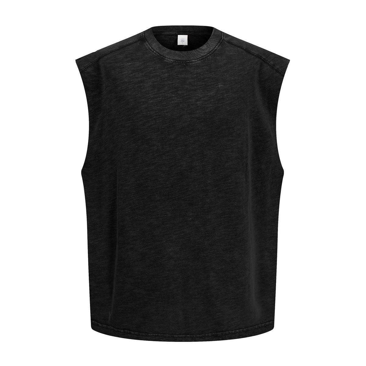 Vintage Washed Bamboo-rib Cotton Vest Raw-edge Sleeve Patched and Stud-embellished Design Chill Vibes Sleeveless T-shirt