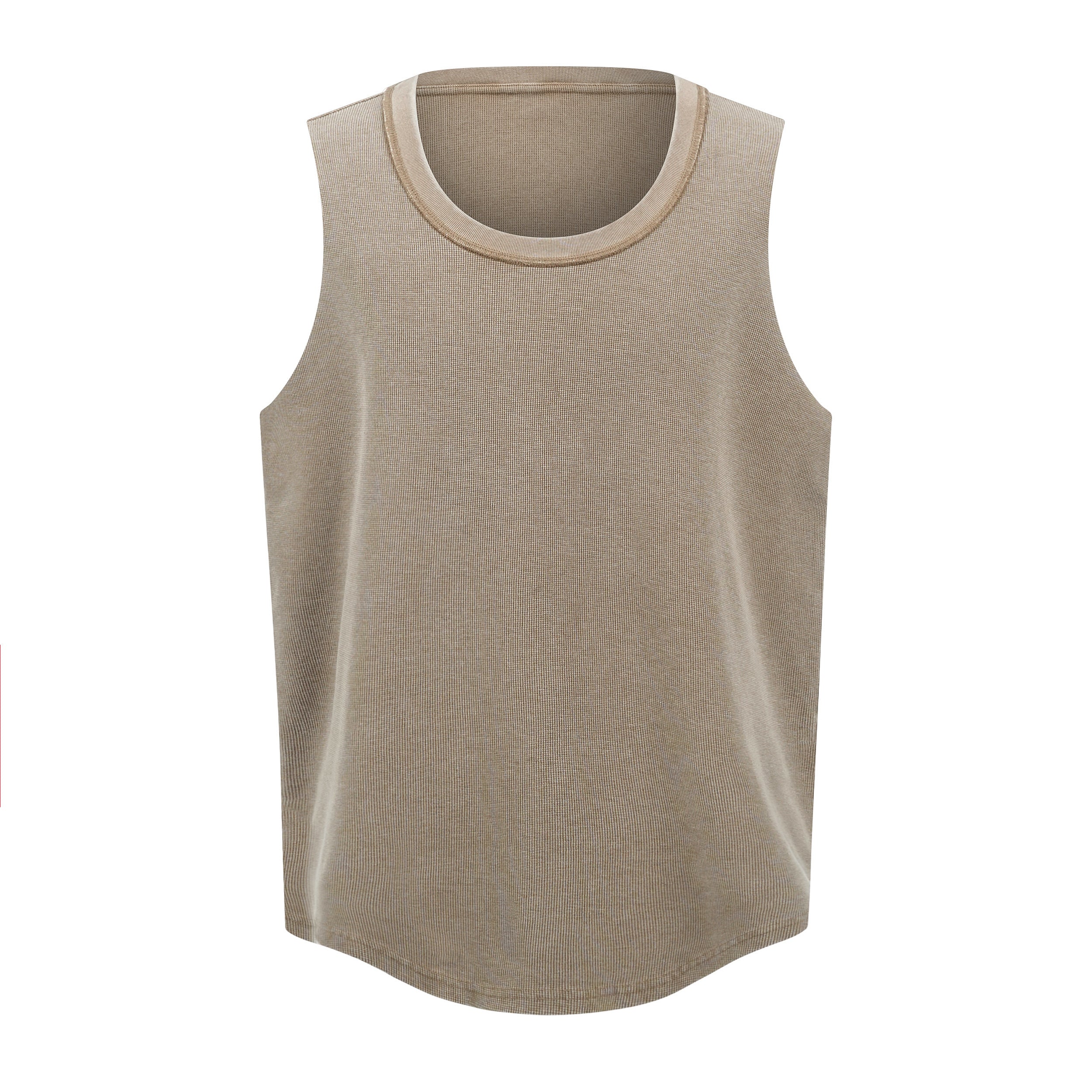 Vintage 325g Waffle U-neck Batik Washed Reverse Topstitching Raw-Edge Hem Sleeveless T-shirt