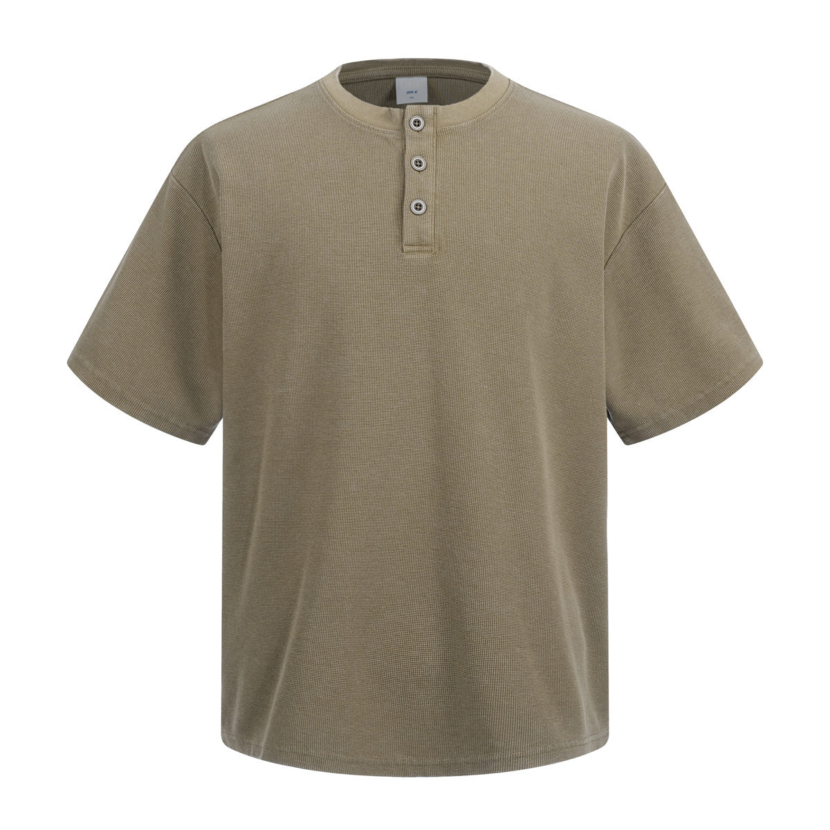 Wholesale 325g Heavyweight Waffle Henley Neck Short-sleeve Batik Washed Vintage Casual T-shirt