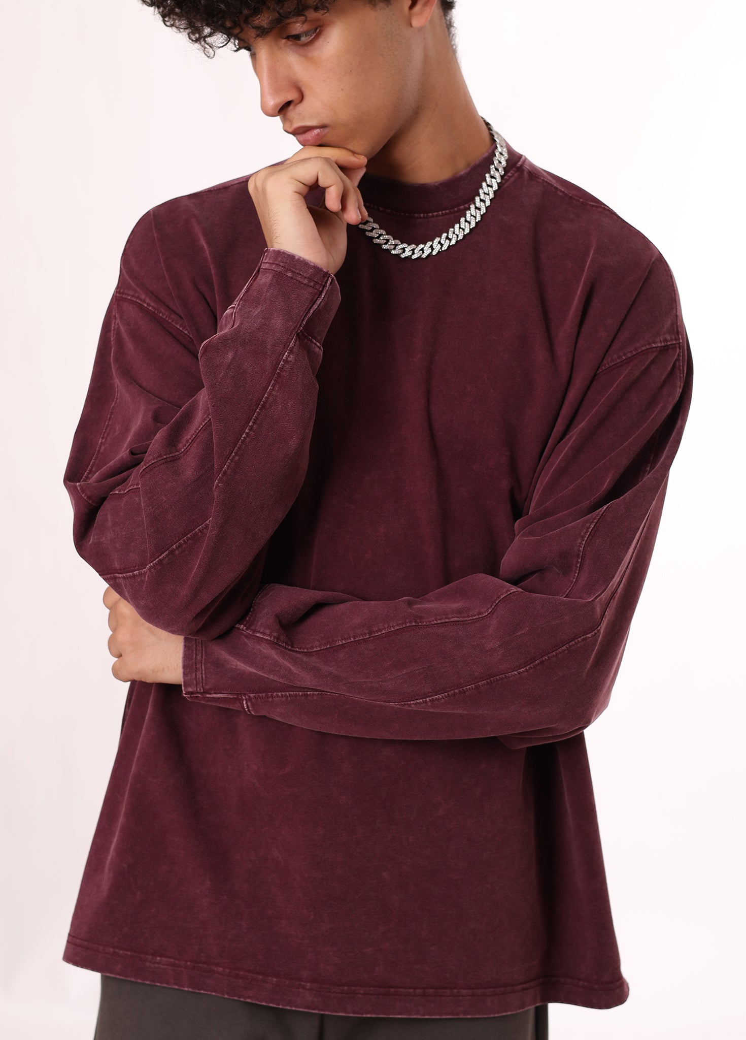 Grunge Style Batik Patchwork Long Sleeve Tee
