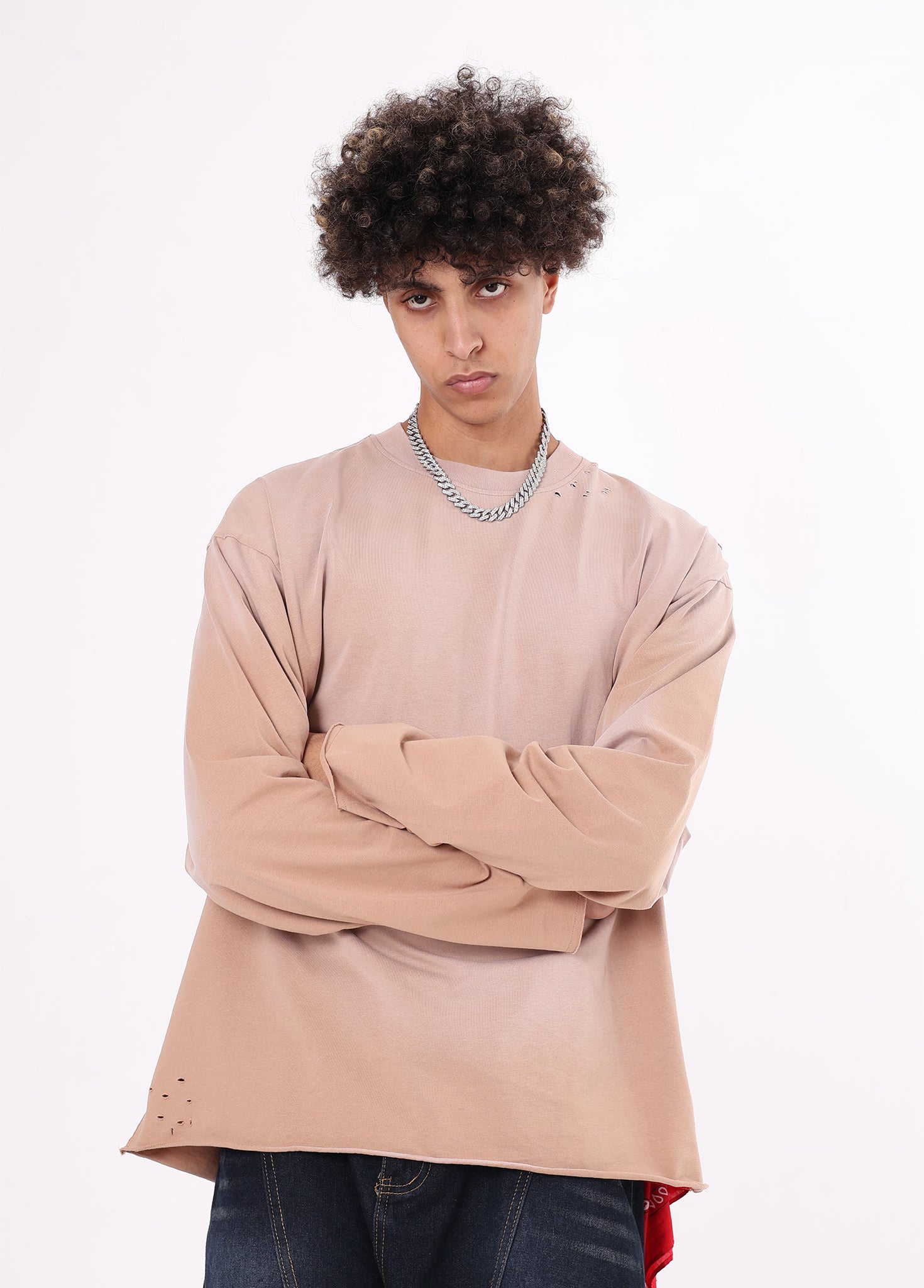 Rolled Raw Hem Long Sleeve Tee