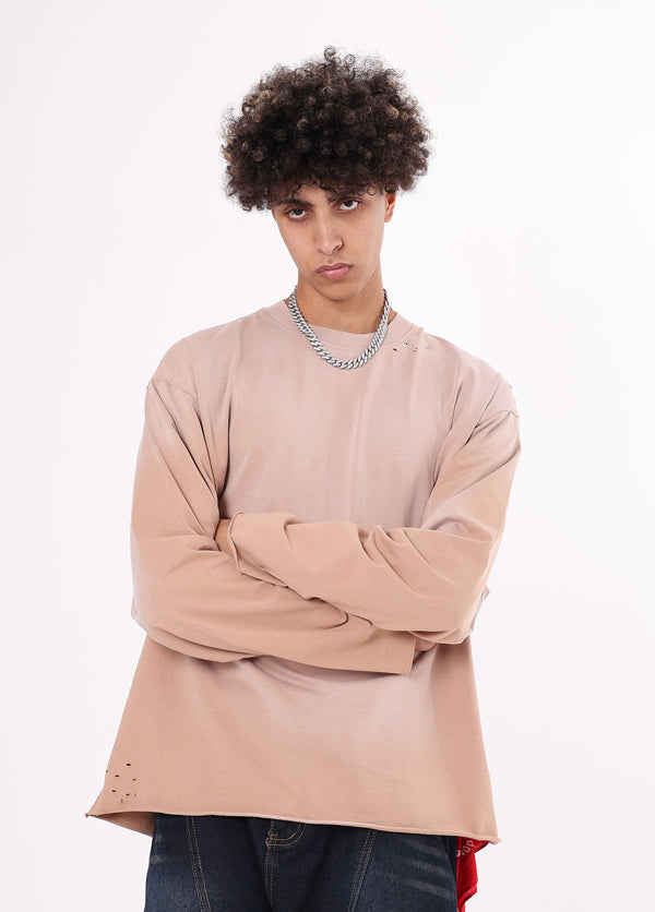 Rolled Raw Hem Long Sleeve Tee