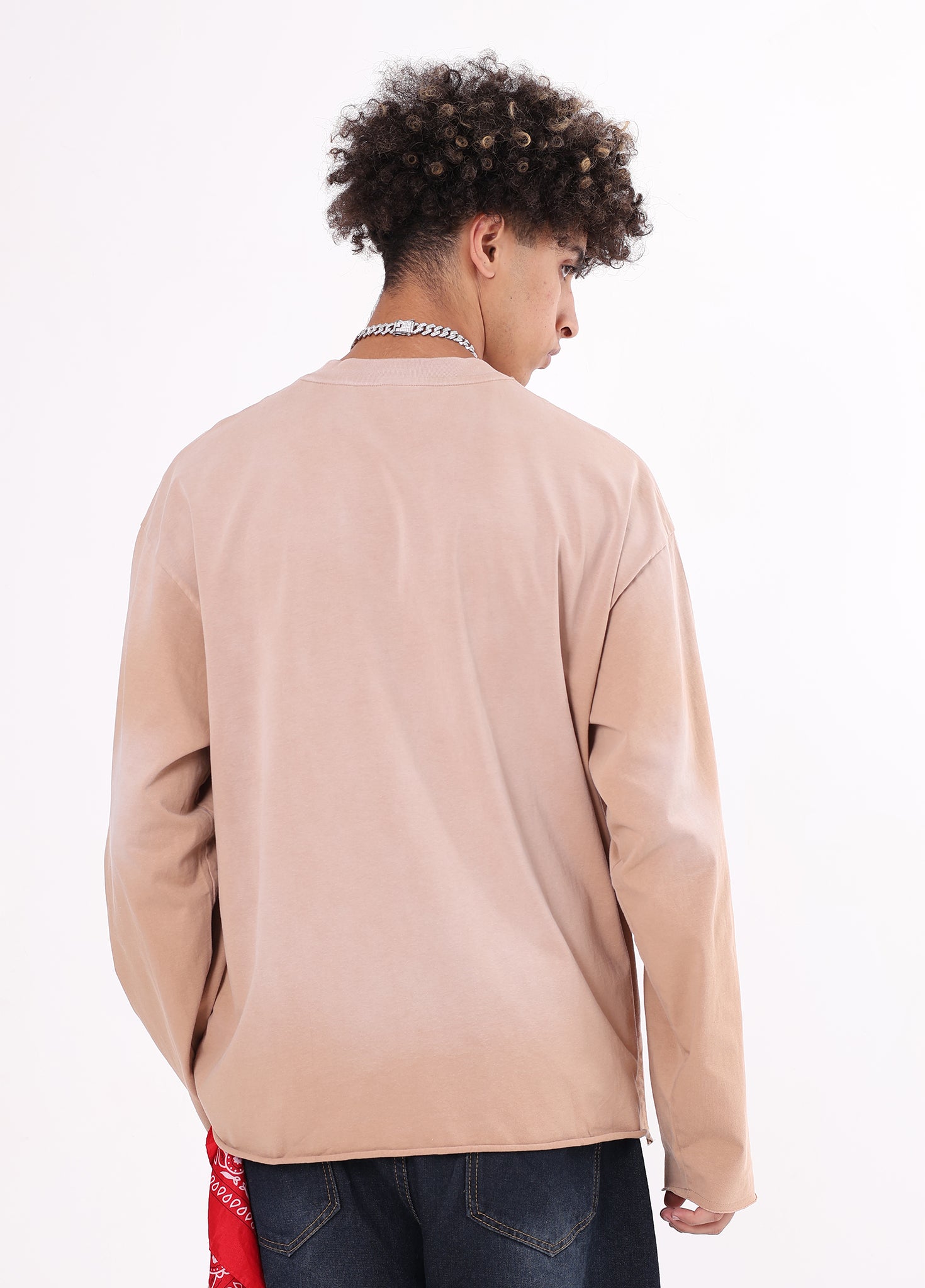 Rolled Raw Hem Long Sleeve Tee