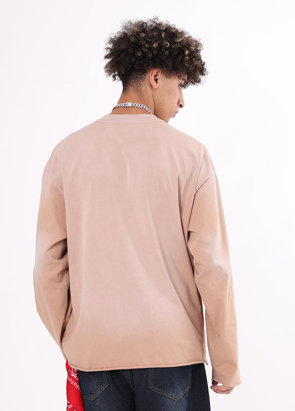 Rolled Raw Hem Long Sleeve Tee