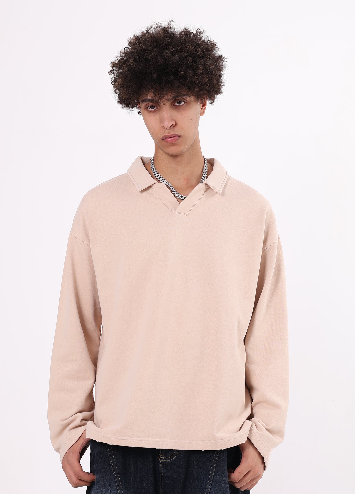 Collar Frayed Long Sleeve Tee