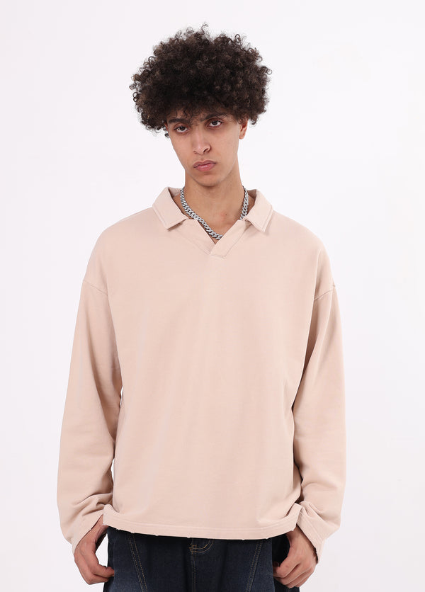 Collar Frayed Long Sleeve Tee