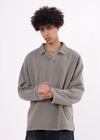 Collar Frayed Long Sleeve Tee