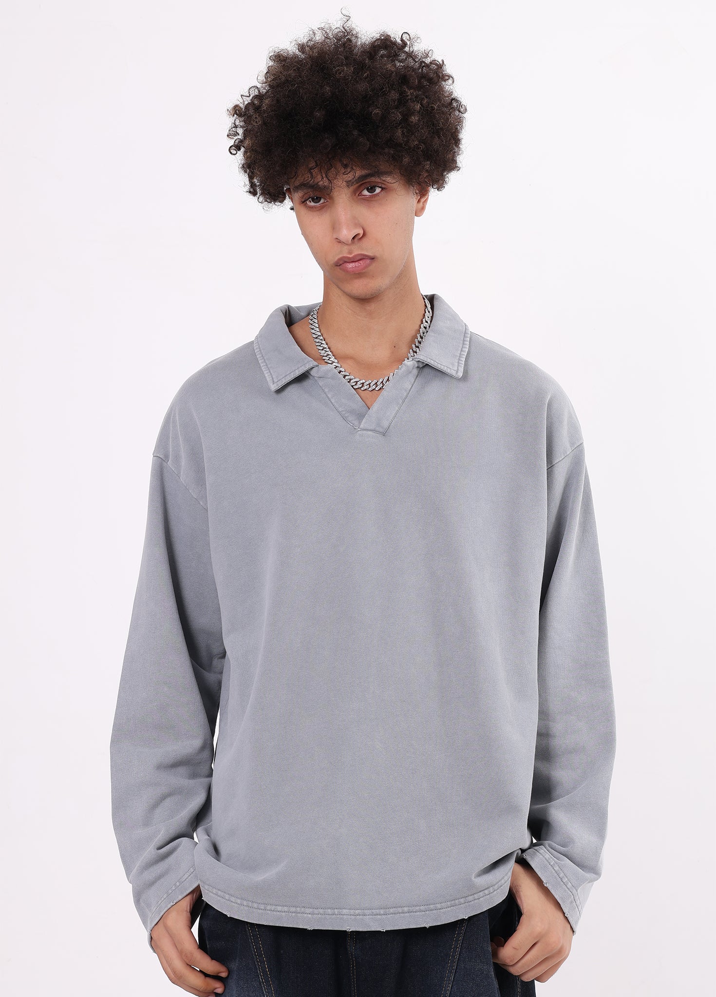 Collar Frayed Long Sleeve Tee