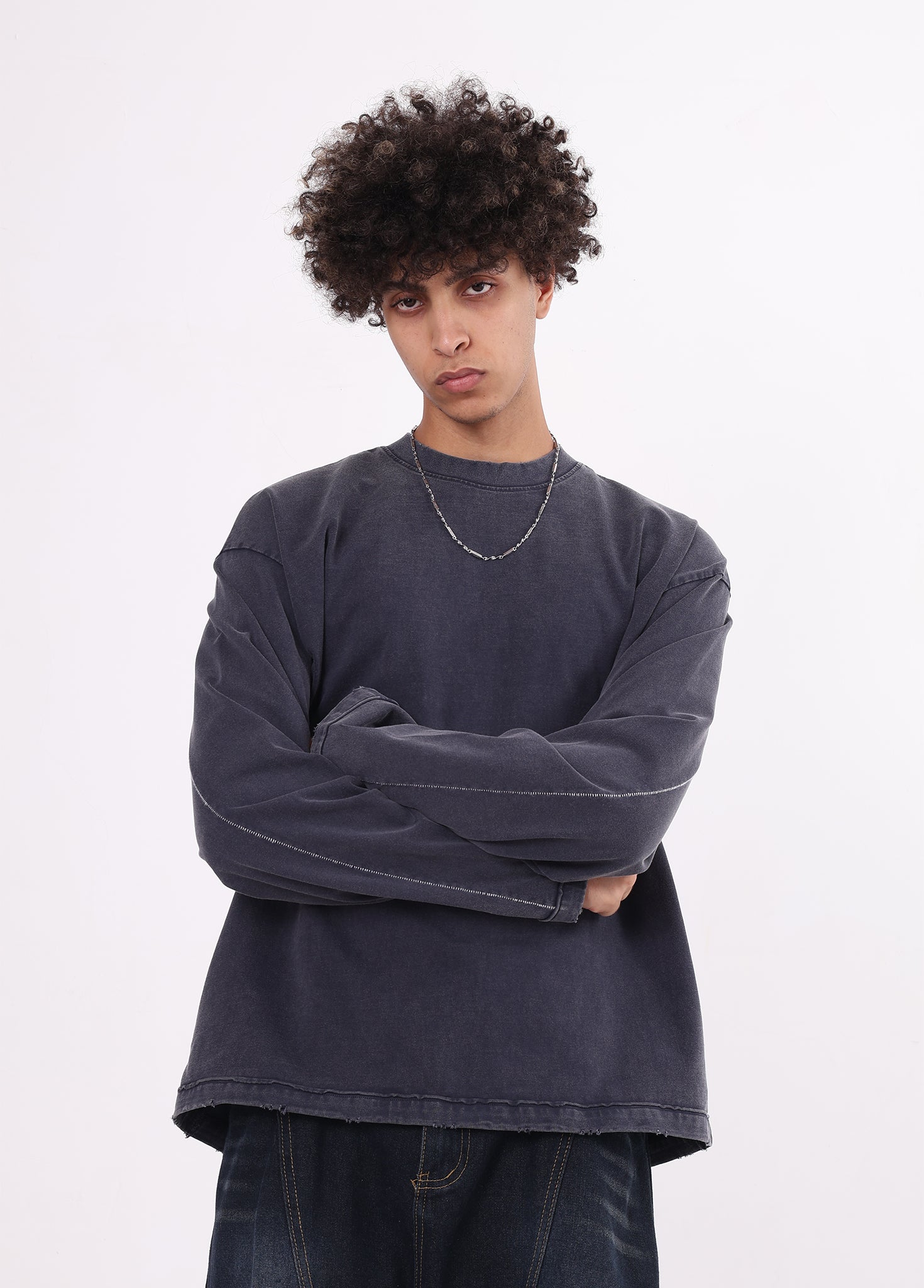 Contrast Stitching Spliced Long Sleeve Tee