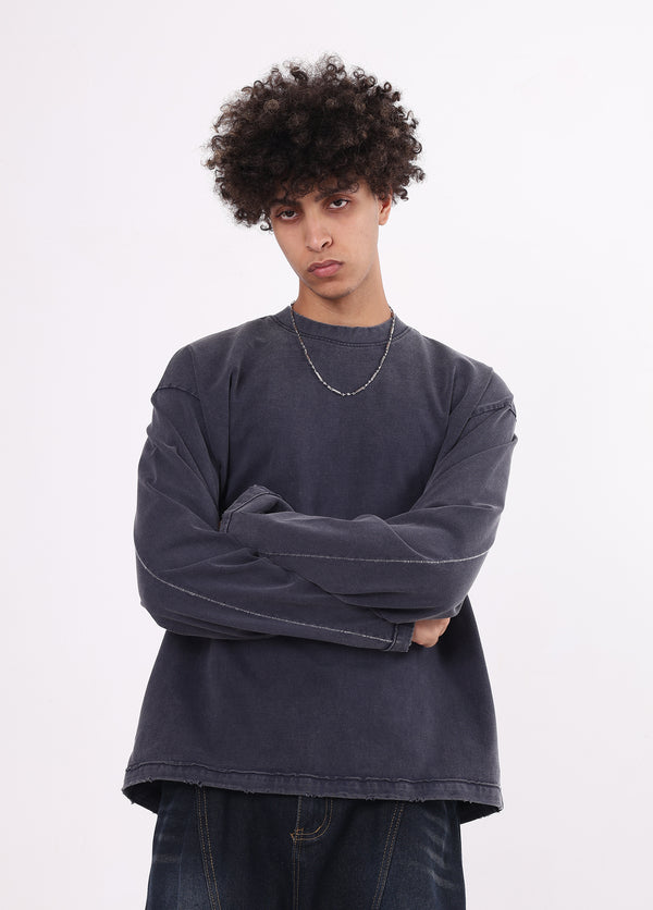 Contrast Stitching Spliced Long Sleeve Tee