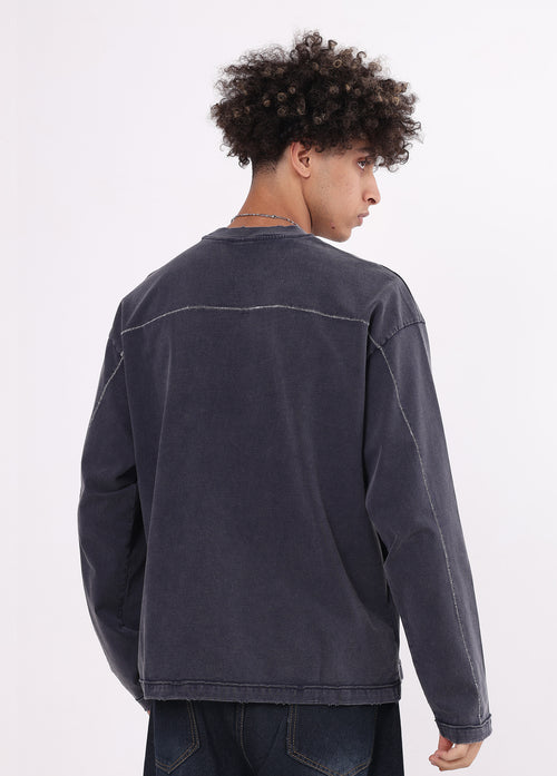 Contrast Stitching Spliced Long Sleeve Tee