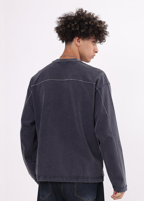 Contrast Stitching Spliced Long Sleeve Tee