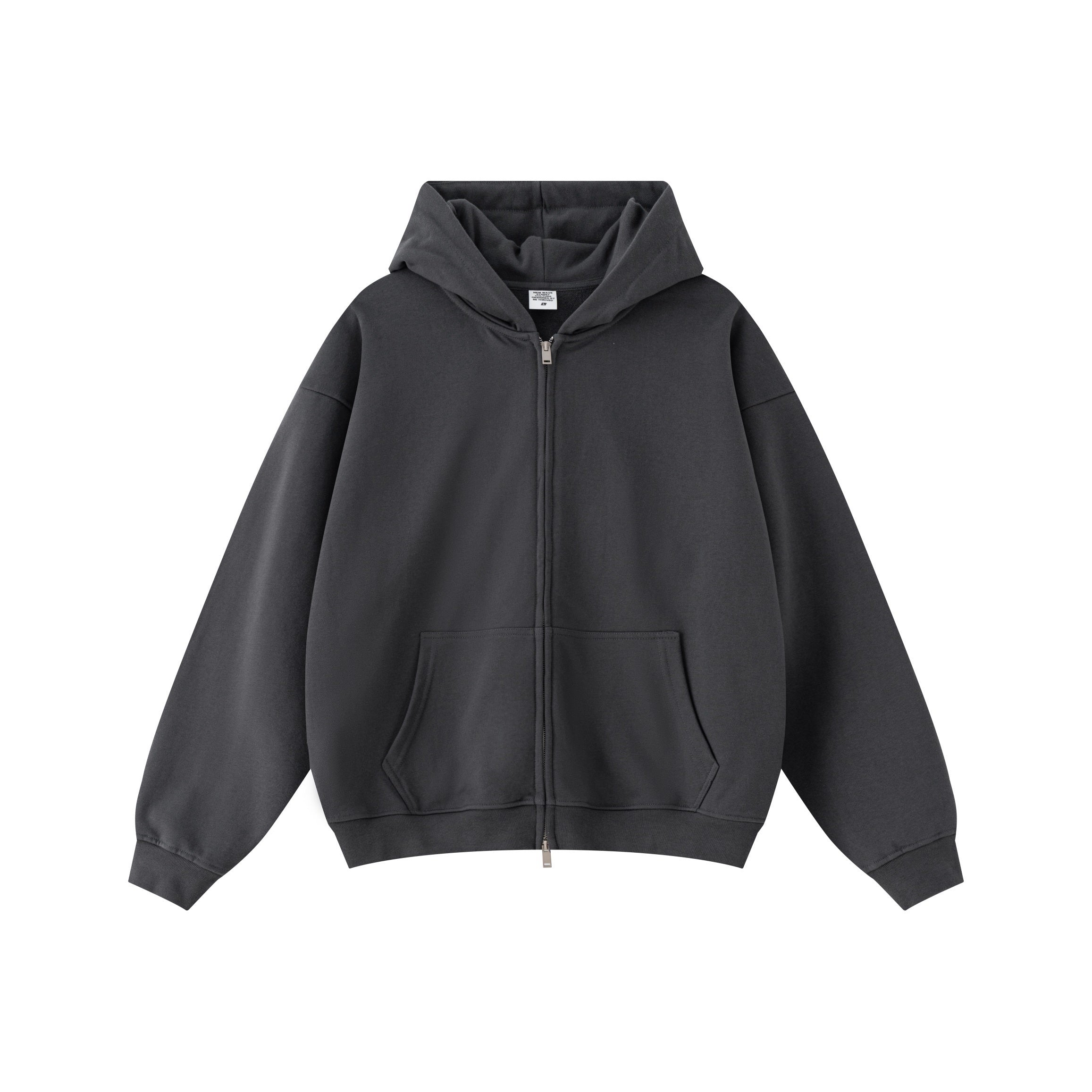 New American Style Heavyweight 445GSM Thermal Fleece Double-zipper Coat Solid Loose Zipper-up Hooded for Autumn