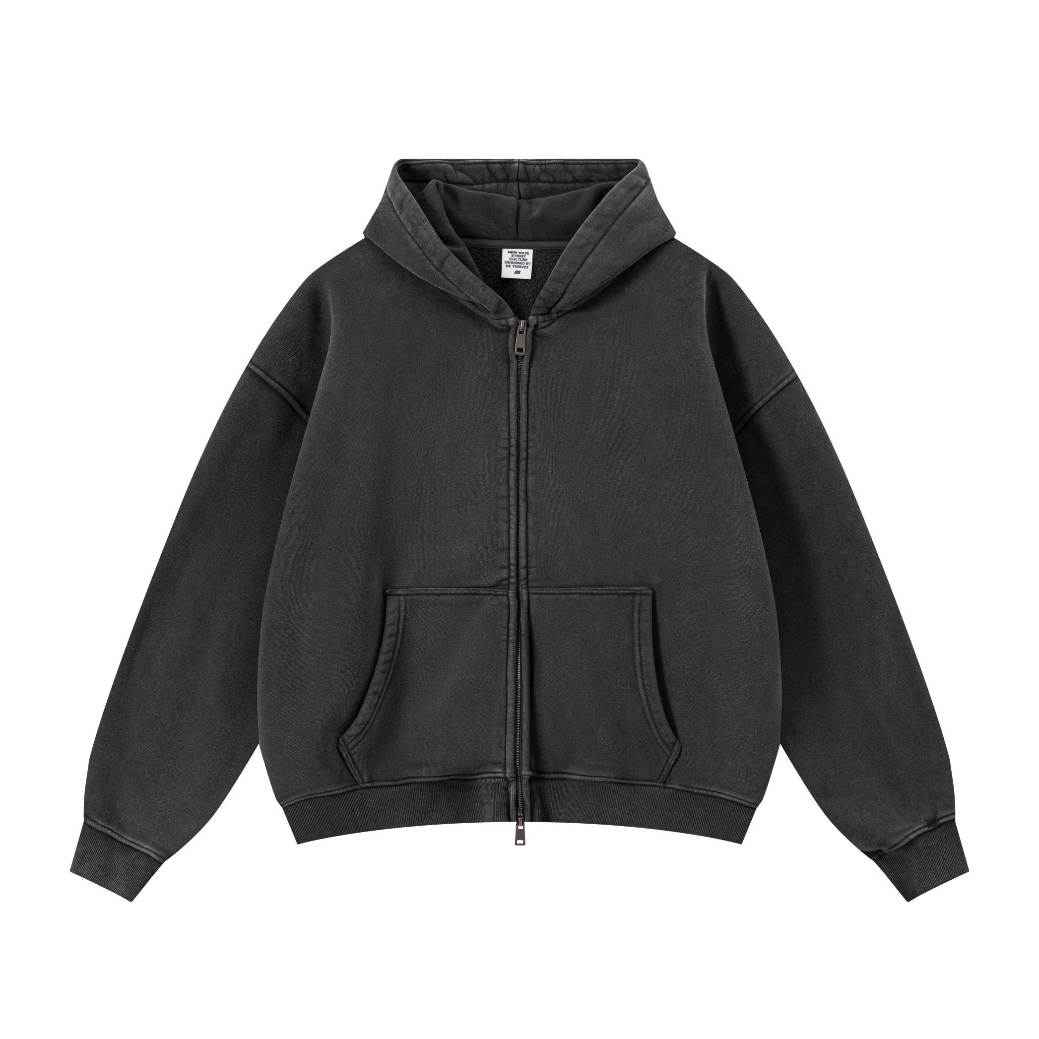 OEM Vintage Zipper-up Hoodie Washed Loose Distressed Boxy-Fit 400GSM Fleece Hooded Sweatshirt Double Zipper Men's Hoodie