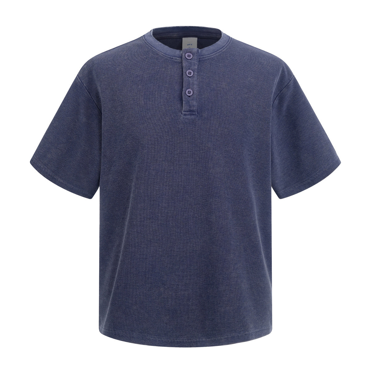 Wholesale 325g Heavyweight Waffle Henley Neck Short-sleeve Batik Washed Vintage Casual T-shirt