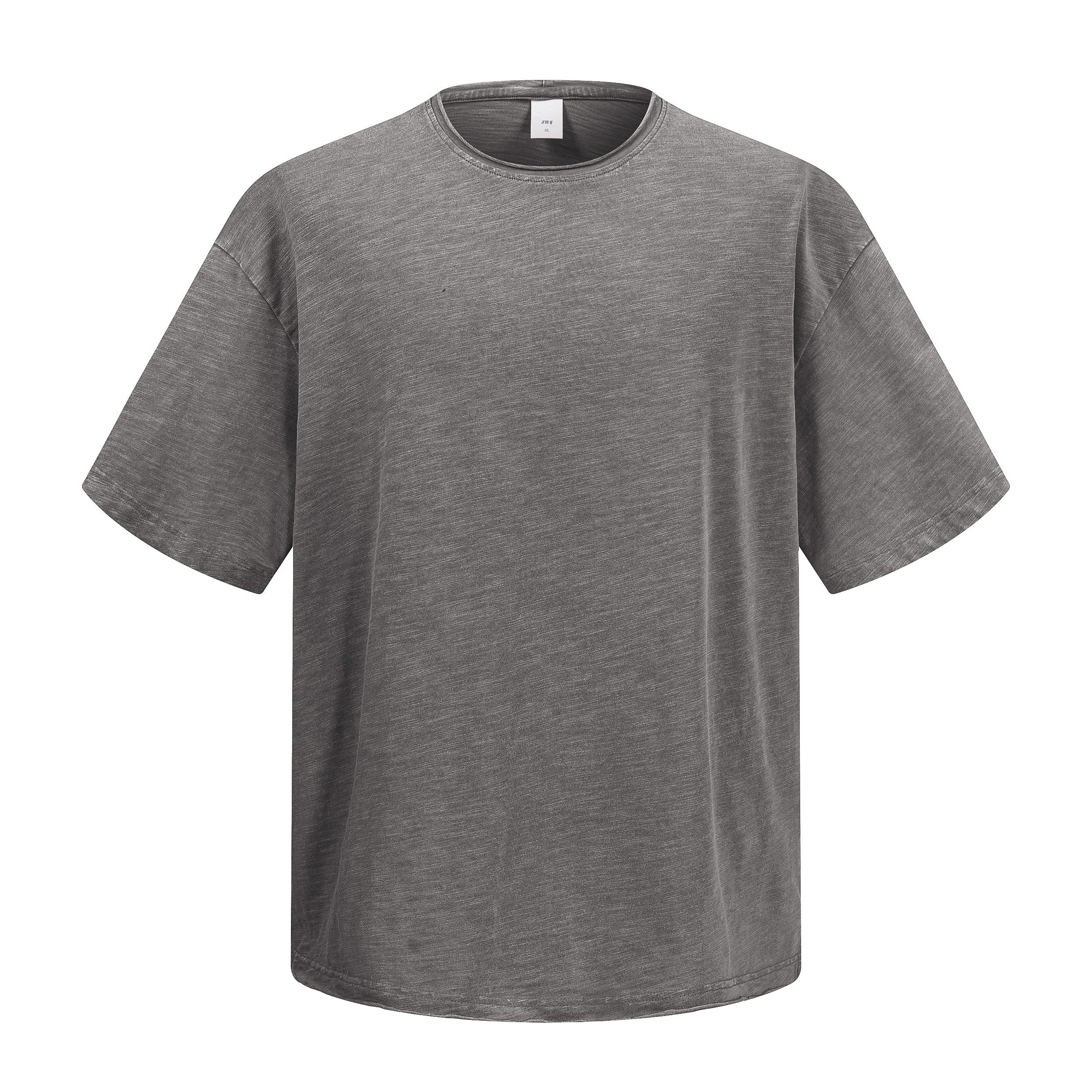 men's snowflake washed slub bamboo cotton t-shirt distressed vintage rolled hem loose-fit short sleeve casual retro t-shirt