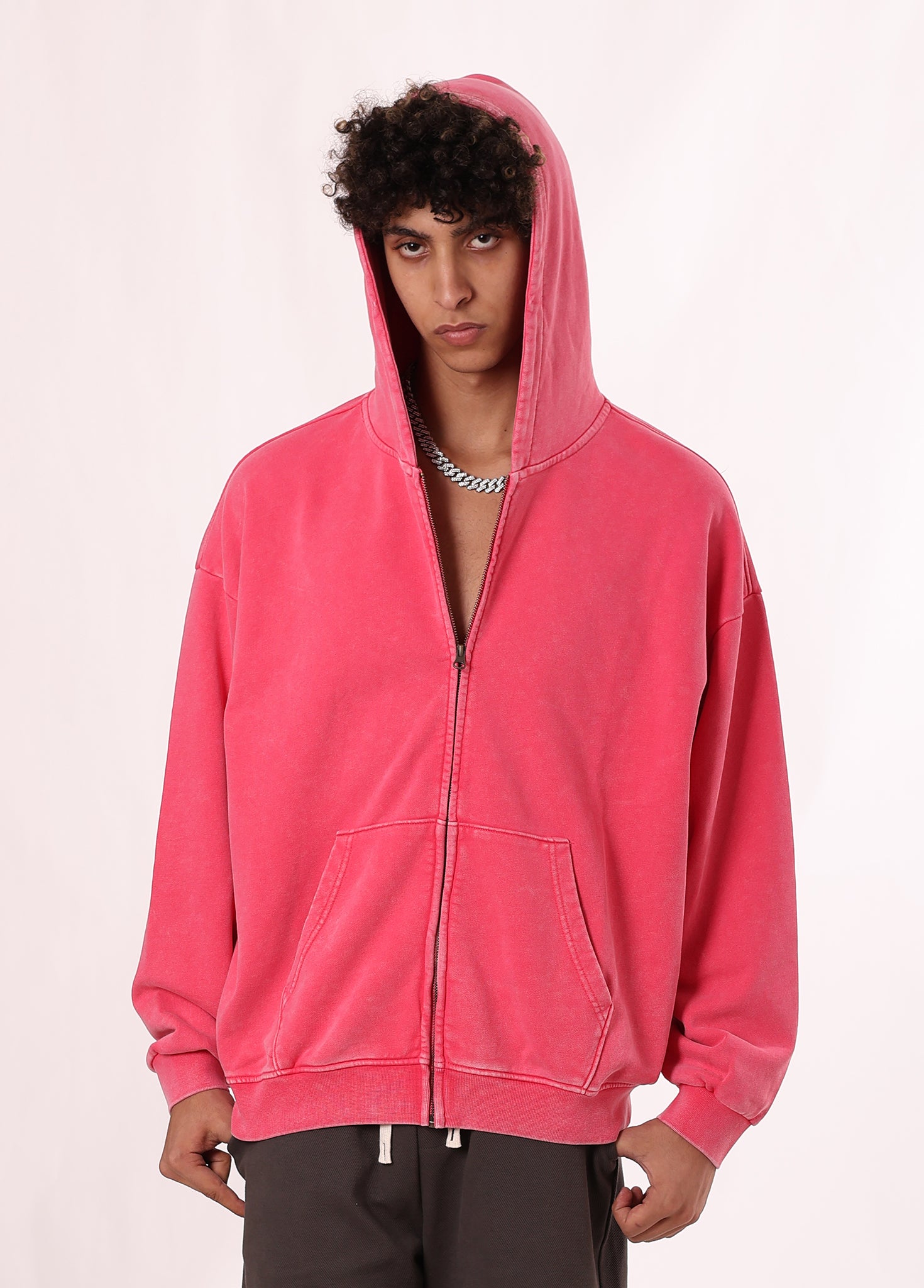 Vintage Washed Distressed Zip Up Hoodie
