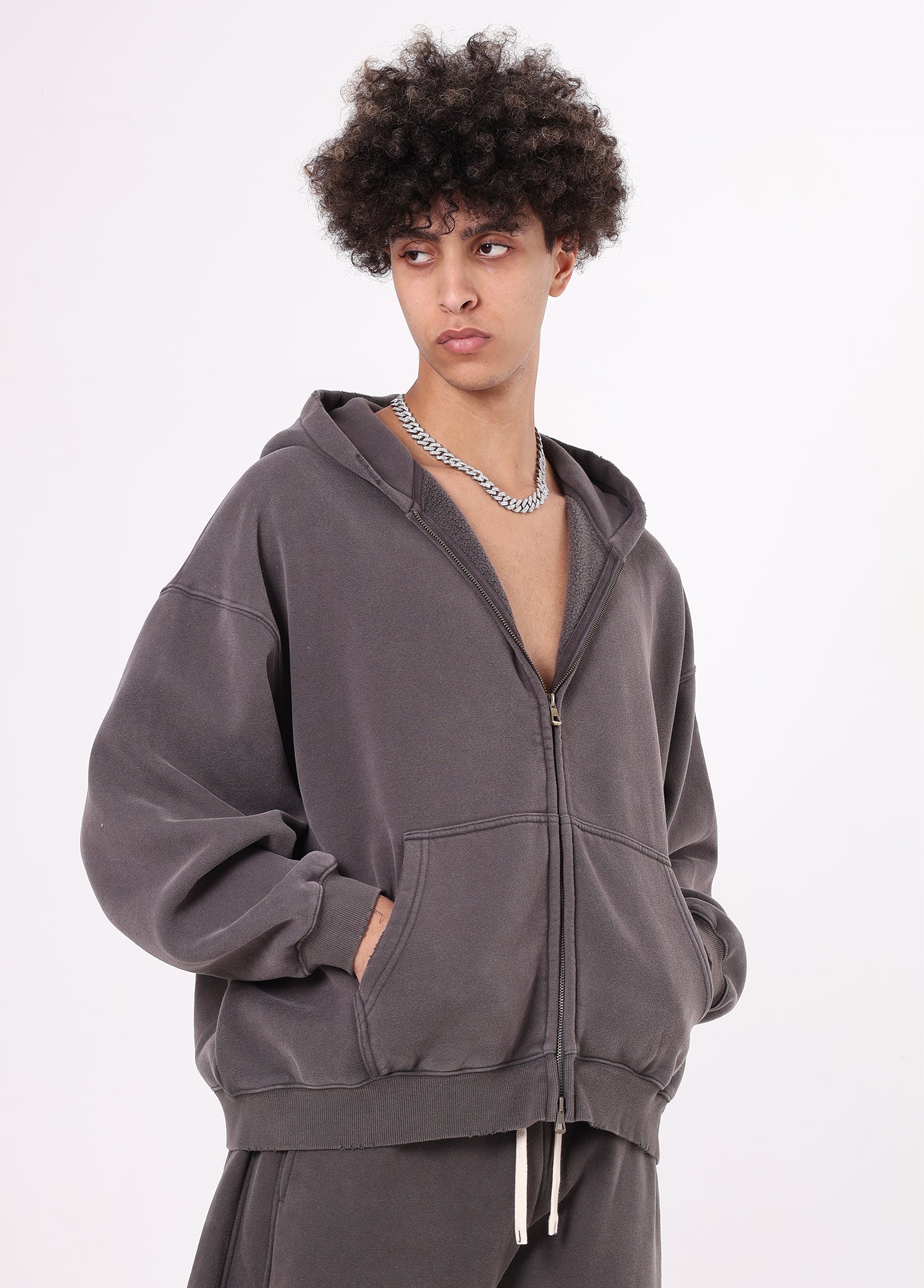 Cropped Boxy Fit Full Zip Hoodie