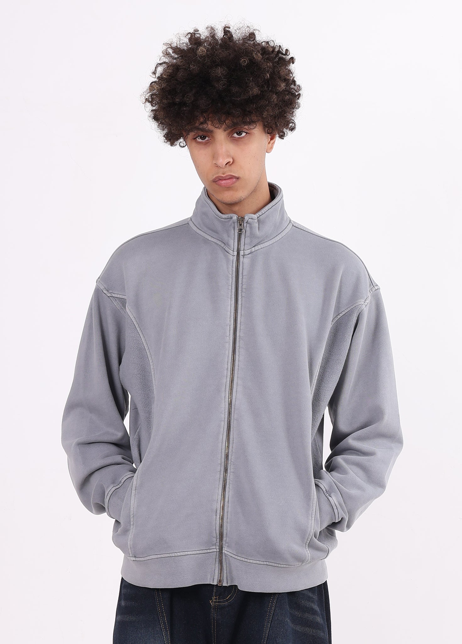 Stand Collar Spliced Sweat Jacket