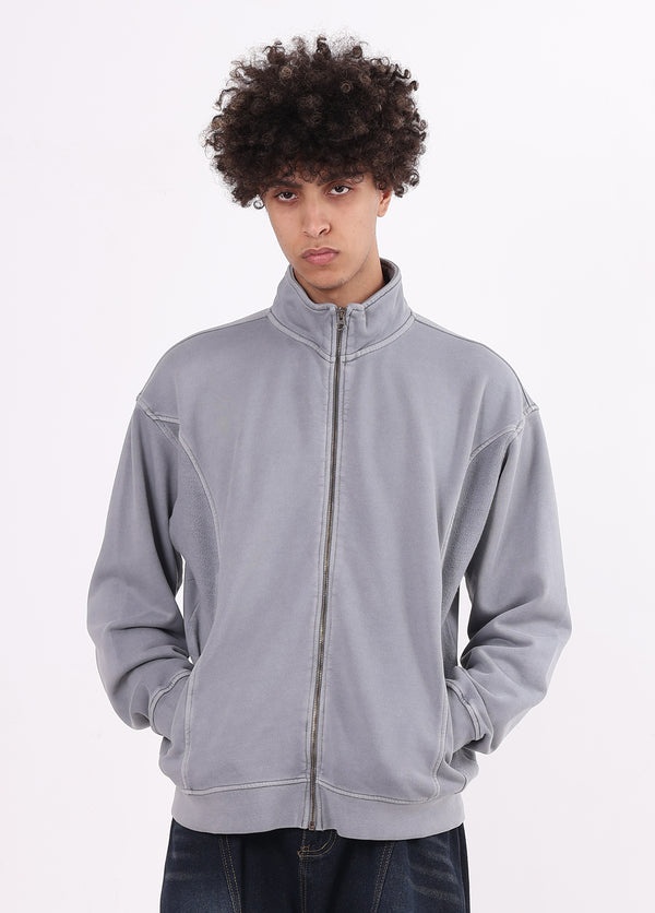 Stand Collar Spliced Sweat Jacket