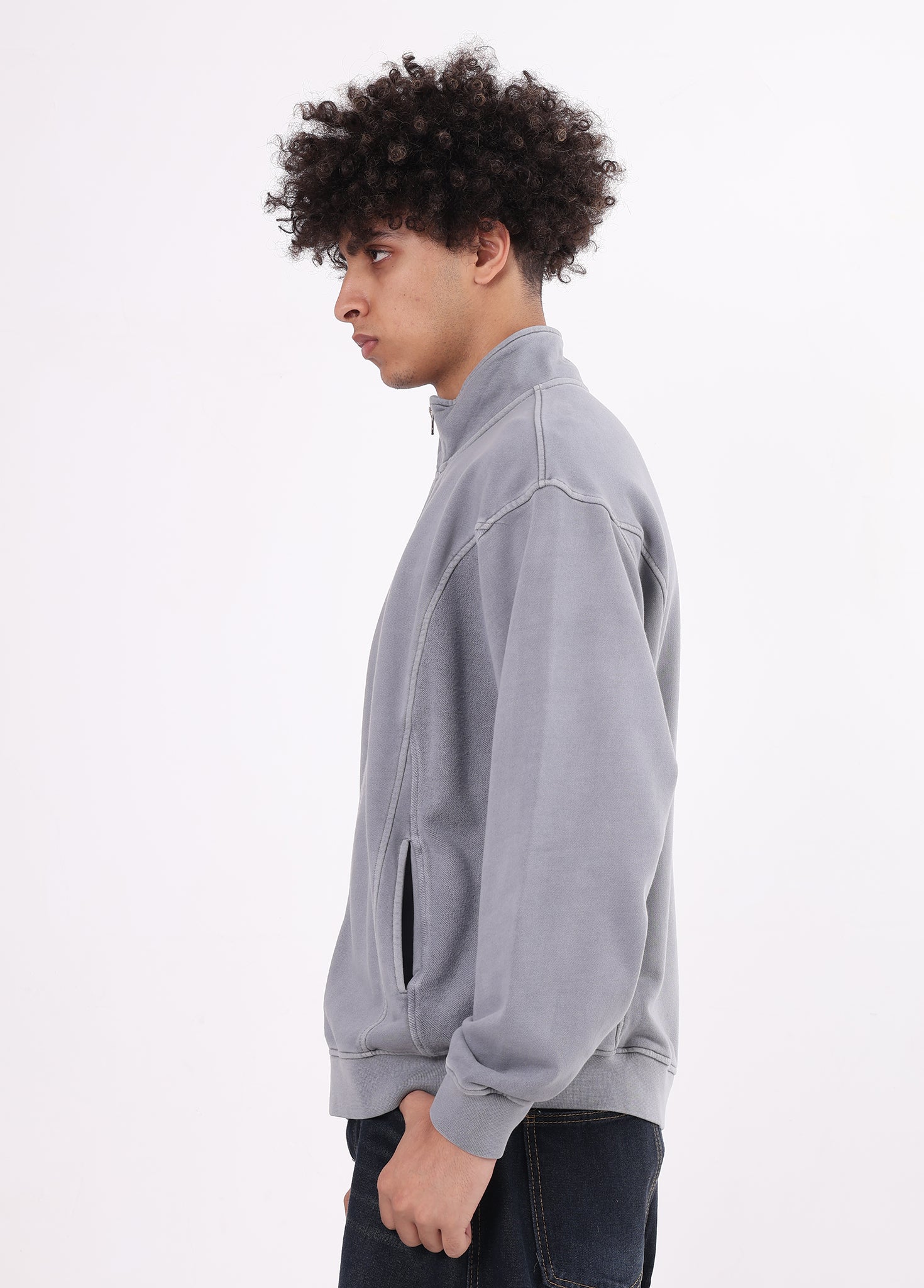 Stand Collar Spliced Sweat Jacket
