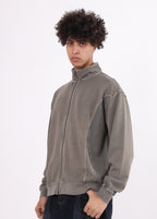 Stand Collar Spliced Sweat Jacket