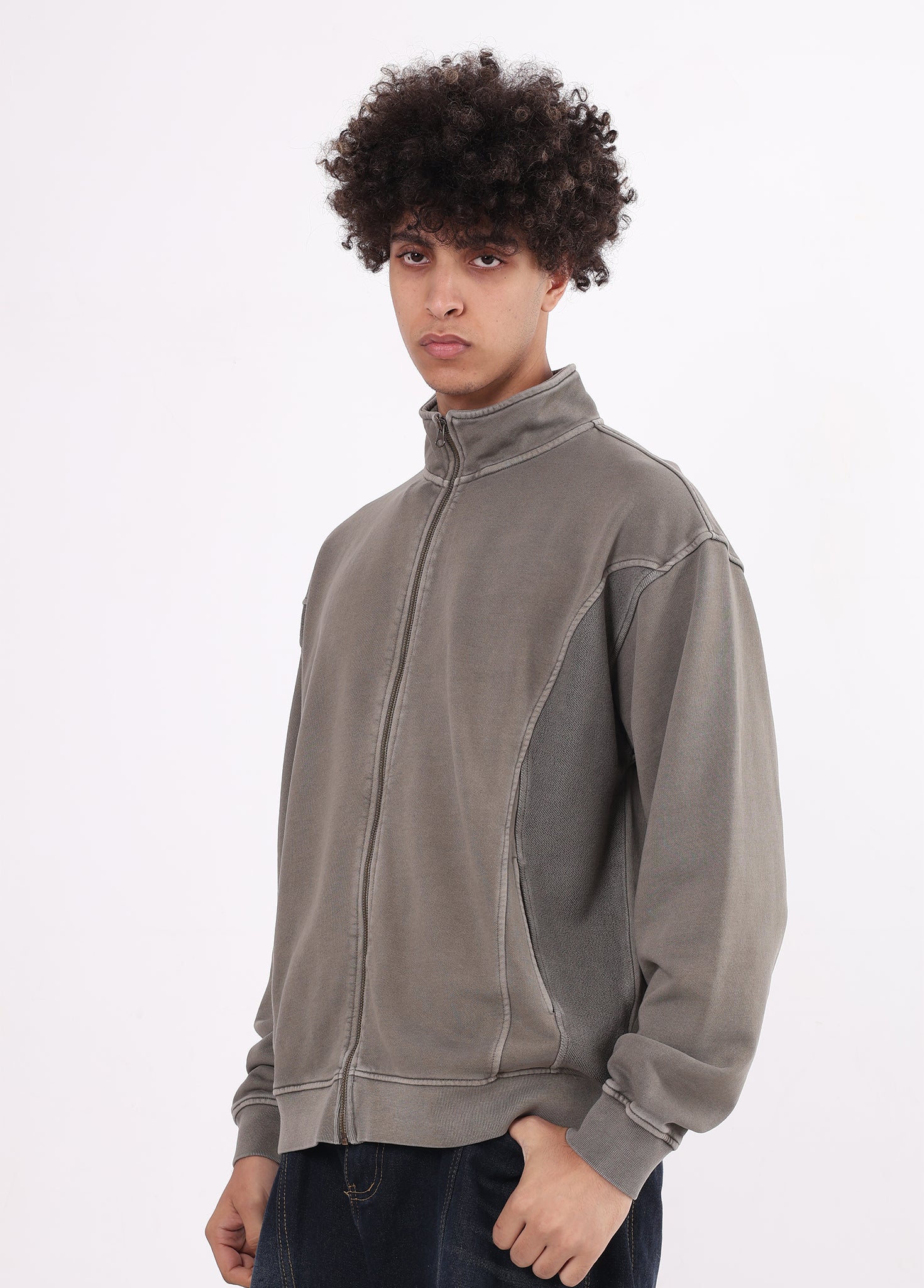 Stand Collar Spliced Sweat Jacket
