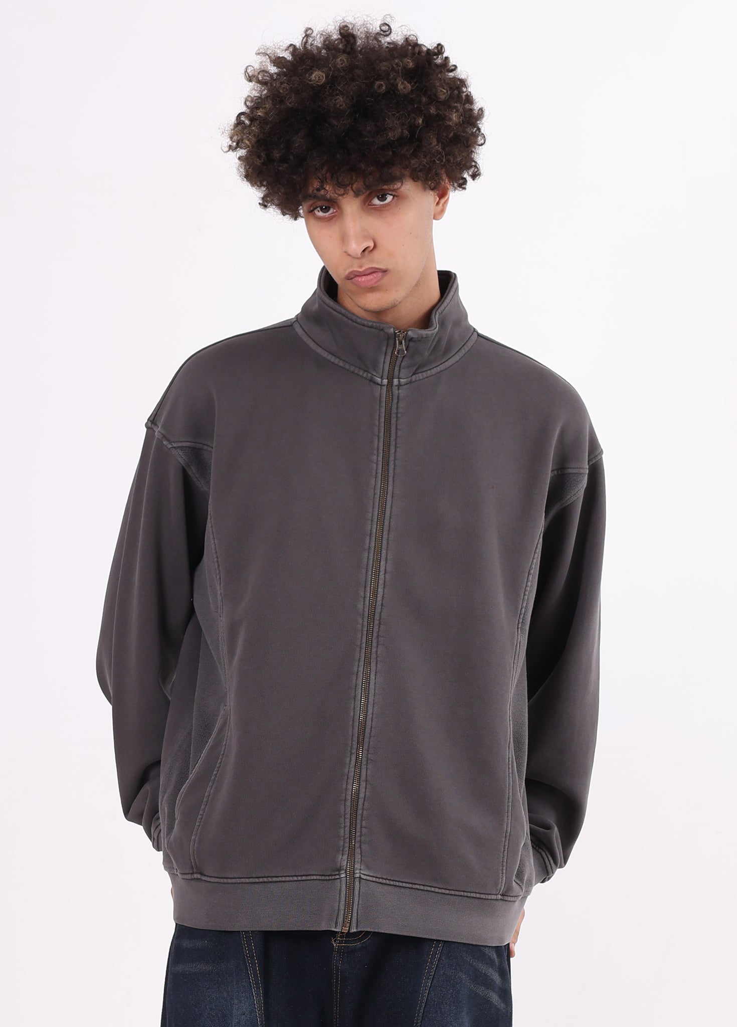 Stand Collar Spliced Sweat Jacket