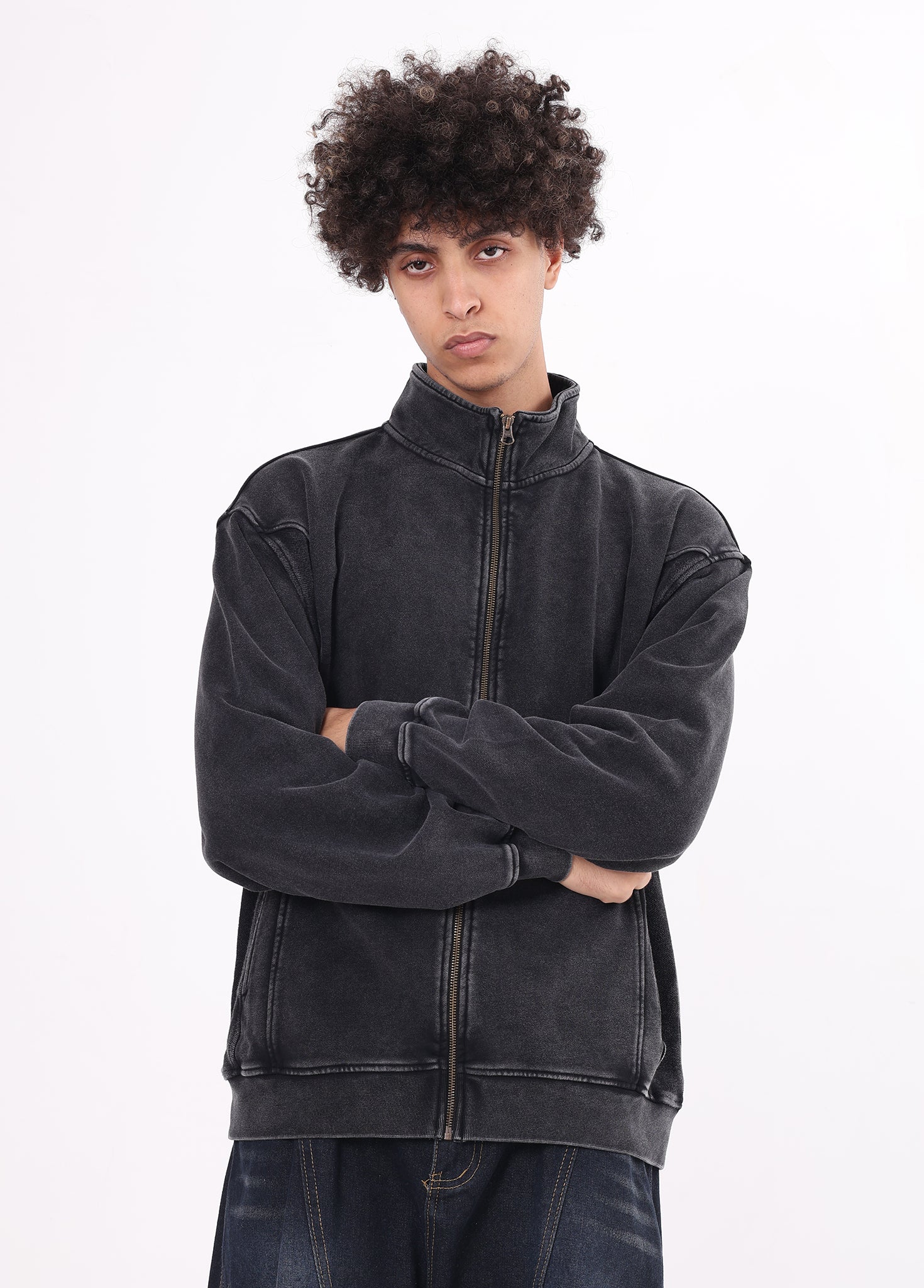 Stand Collar Spliced Sweat Jacket