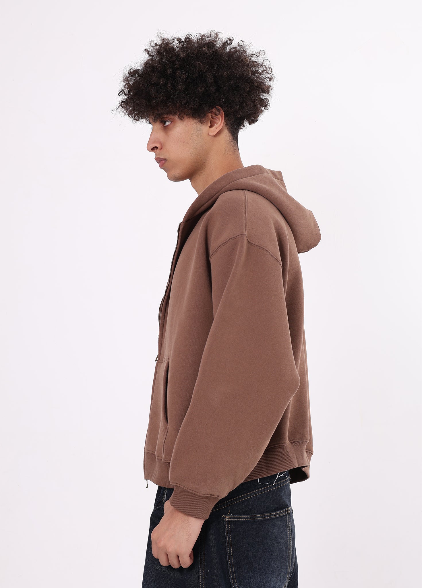 Boxy Cropped Zip Up Hoodie