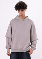Mock Two-Piece Raw Sleeve Edge Hoodie