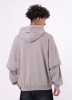 Mock Two-Piece Raw Sleeve Edge Hoodie