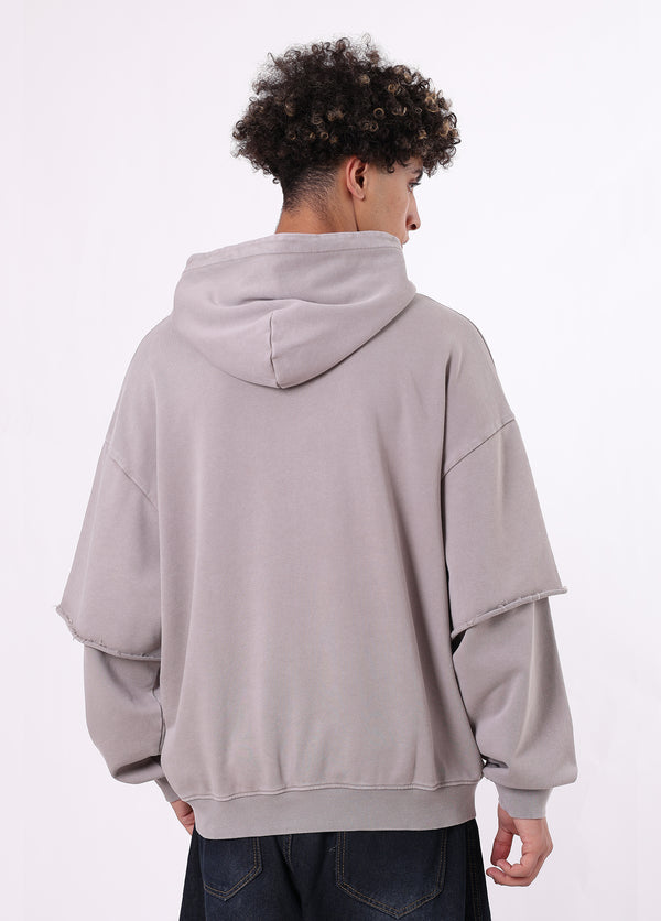 Mock Two-Piece Raw Sleeve Edge Hoodie