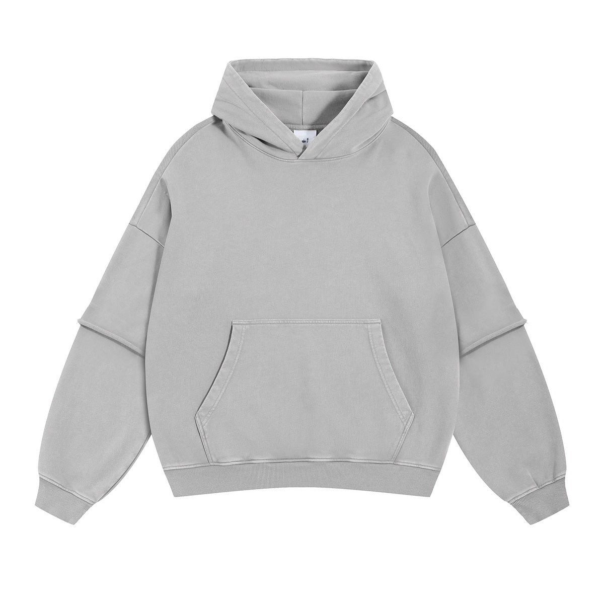 Mock Two-Piece Raw Sleeve Edge Hoodie