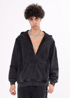 Patchwork Frayed Edge Zip Up Hoodie